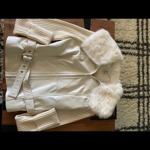 Leather jacket and skirt outfit